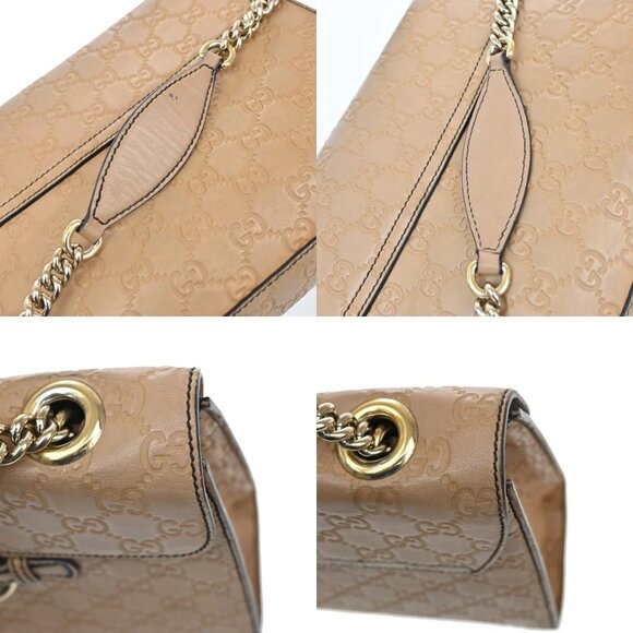 GUCCI Logo Emily Guccissima GG Pattern Chain Shoulder Bag Leather Beige 74KA690 - Picture 9 of 16